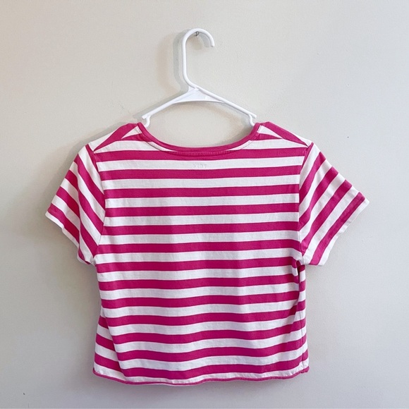 Polo Ralph Lauren V-Neck Striped Tee in Pink and White - Picture 2 of 3